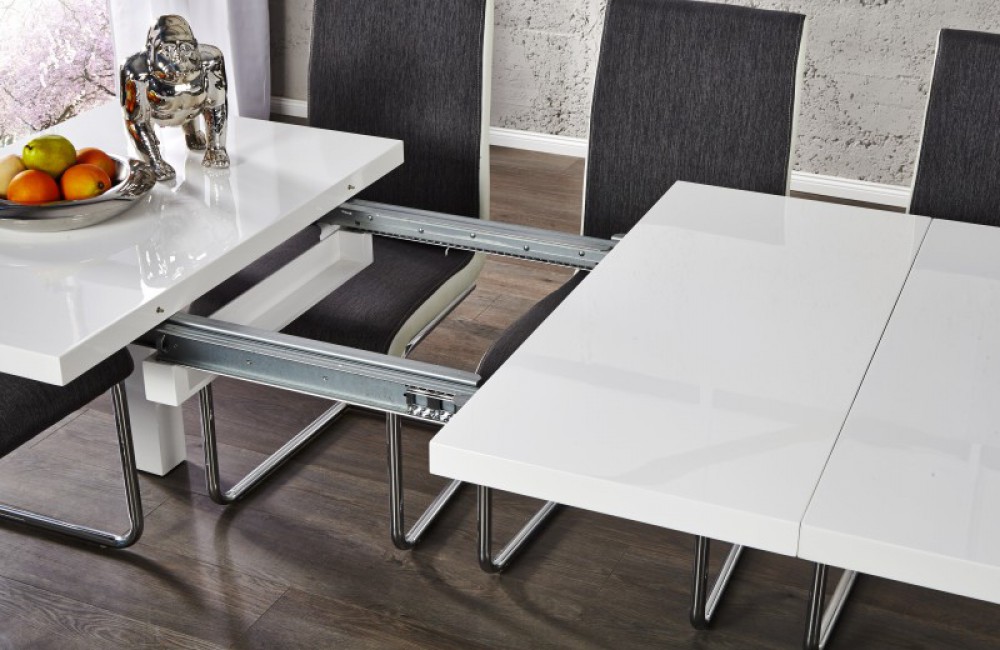 Esstisch ausziehbar, Tisch, Hochglanz lackiert, Farbe weiß, 120-200 cm