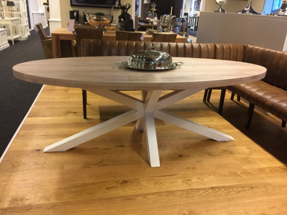 Esstisch oval Eiche Tischplatte, Tisch oval Massivholz, Länge 220 cm