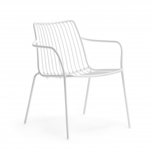 Sessel weiß Metall mit Armlehne stapelbar, Garten - Sessel Lounge aus Metall, Sessel Outdoor weiß, Höhe 72 cm