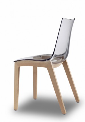 Design Stuhl Holz Buche Sitz schwarz transparent