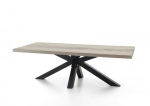Esstisch Eiche Tischplatte, Industriedesign Tisch Massiv-Eiche Gestell Metall, Maße 260 x 100 cm 