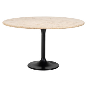 Runder Esstisch Travertinstein, Tisch Naturstein rund Metallfuß, Esstisch rund schwarz, Breite 140 cm