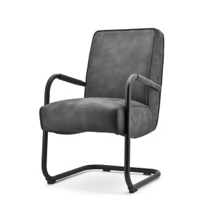 Freischwinger Stuhl mit Armlehnen, gepolstert, anthrazit, Industriedesign