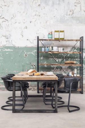 Tisch schwarz Naturholz, Esstisch Industrie schwarz, Tisch Metall schwarz,  Breite  160 cm