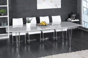 Tisch weiß , Konferenztisch weiß, Esstisch weiß Silber Tischbeine,  Länge 170-270 cm