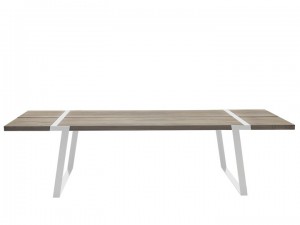 Esstisch weiß Eiche Tischplatte, Tisch weiße Tischbeine, Tisch Massiv-Eiche Metall weiß, Maße 240 x 100 cm