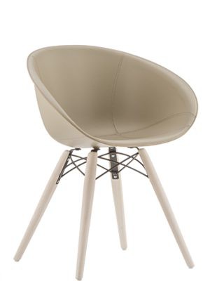 Design Stuhl gepolstert mit Holzbeinen und  Sitzschale mit Echtleder bezogen