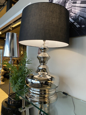 Tischlampe Silber, Tischleuchte verchromt, silberne Tischleuchte, Höhe 100 cm