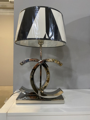 Tischlampe Silber, Tischleuchte verchromt, silberne Tischleuchte, Höhe 55 cm