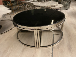 Couchtisch rund, Couchtisch schwarz,  Glastisch Metall, runder Couchtisch, Glastisch rund, Durchmesser 100 cm
