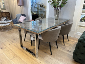 Esstisch Altholz, Tisch Altholz mit Glasplatte,  Breite 200 cm