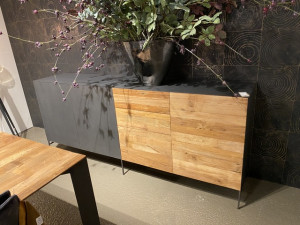 Sideboard  Metall Holz, Anrichte Holz, Kommode mit drei Schubladen Teak-Holz, Breite 220 cm
