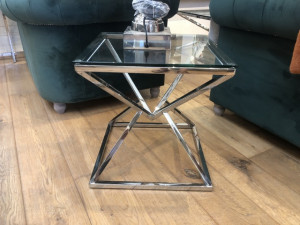 Beistelltisch verchromt Glas Metall, Tisch Glas Silber, Maße 50X50 cm