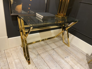 Glas Schreibtisch Gold, Tisch Gold Glas Metall, Schreibtisch Gold, Breite 119 cm
