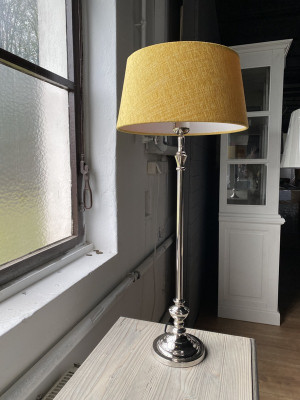 Tischlampe Silber mit Lampenschirm, Tischleuchte Silber, Tischlampe verchromt, Höhe 64 cm