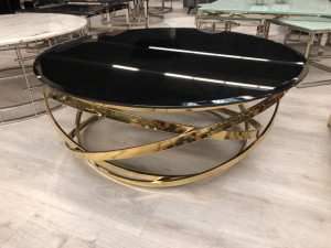 Couchtisch Gold schwarz, Couchtisch rund Gold schwarz, runder Tisch, Durchmesser 110 cm