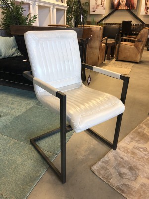 Stuhl weiß Industriedesign, Stuhl Leder weiß mit Lehne Metall Gestell