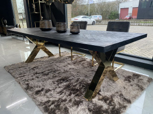 Esstisch schwarz, Tisch schwarz Fischgrätenmuster, Esstisch Gold-Tischbeine, Breite 240 cm