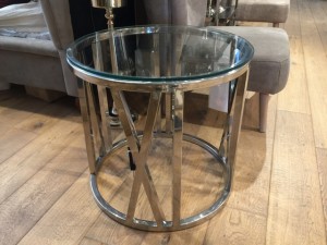 Beistelltisch rund Glas verchromt, Couchtisch Metall-Gestell mit Glasplatte, Tisch rund Glas, Durchmesser 60 cm