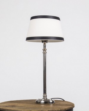 Tischleuchte mit Lampenschirm / Weiß-Schwarz, Tischlampe verchromt, Höhe 40 cm
