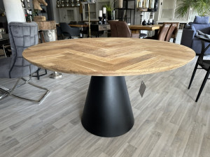 Tisch rund Eiche Tischplatte, runder Esstisch Fischgrätenmuster Tischplatte rund, Durchmesser 130 cm