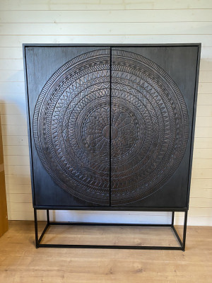 Schrank schwarz, Aktenschrank Holz Metallgestell, Breite 150 cm