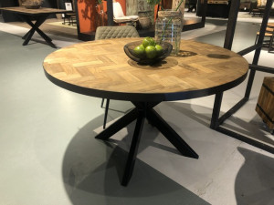 Tisch rund Landhaus, Esstisch rund Metall-Tischgestell, runder Tisch Industriedesign, Durchmesser 130 cm
