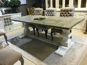 Tisch weiß-grau im Landhausstil, Esstisch Landhaus weiß, Breite 220 cm