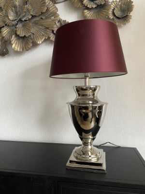 Tischlampe Silber, Tischleuchte Silber, Tischlampe mit Lampenschirm, Höhe 69 cm