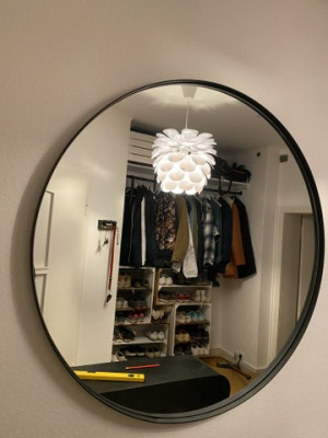 Spiegel rund schwarz, runder Wandspiegel Metallrahmen schwarz, Durchmesser 80 cm