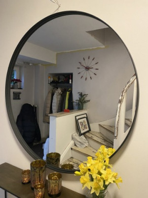 Spiegel rund schwarz, runder Wandspiegel Metallrahmen schwarz, Durchmesser 115 cm