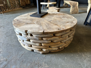 Couchtisch rund Massivholz, runder Couchtisch Holz, Durchmesser 100 cm
