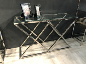 Konsole Silber,  Glas Konsole verchromt,  Sideboard Silber Glas Metall,  Breite 120 cm