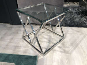 Beistelltisch Silber,  Glas Beistelltisch verchromt,  Glas Tisch, Maße 55 x 55 cm
