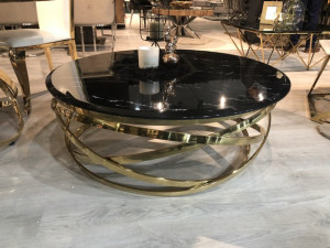 Couchtisch Gold schwarz, Couchtisch rund Gold, runder Tisch, Durchmesser 110 cm