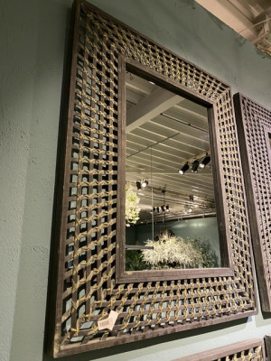 Spiegel schwarz, Wandspiegel Bambus-Holz Rahmen, Breite 98 cm