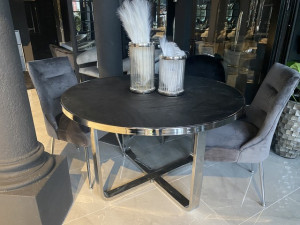 Tisch rund schwarz, runder Esstisch schwarz, Tisch Silber-Gestell, Durchmesser 130 cm