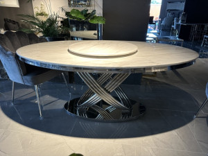 Tisch Silber Tischbein, Ovaler Esstisch Marmoroptik Tischplatte, Tisch oval Silber Tischbein, Breite 180 cm