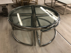 Couchtisch rund Glas Metall, runder Couchtisch, Glastisch rund,  Durchmesser 100 cm