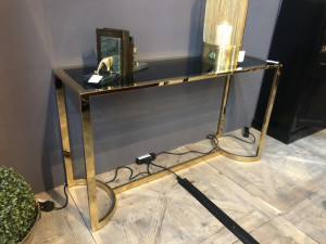 Konsole Gold, Glaskonsole Gold, Konsole Glas, Breite 140 cm