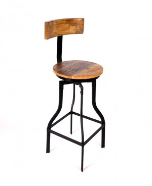 Barhocker, Tresenhocker im Industriedesign aus Akazienholz und Metall, 76 cm Sitzhöhe