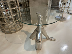 Beistelltisch Silber, runder Beistelltisch Glas Tischplatte,  Durchmesser 60 cm