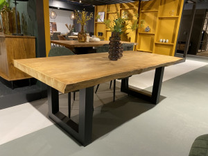 Tisch Teak-Tischplatte,  Esstisch Metall-Gestell, Esstisch Teak, Breite 220 cm