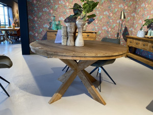 Tisch rund Teak, runder Esstisch Massivholz, Esstisch Teakholz, Durchmesser 150 cm