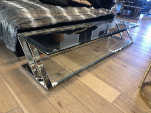 TV Regal verchromt, Glas Fernsehregal Silber, Breite 200 cm