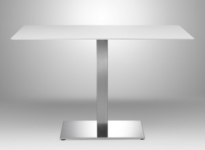 Design Tisch weiß, Gestell Edelstahl satiniert