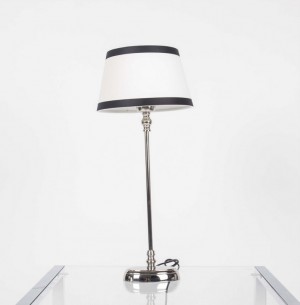 Tischlampe mit Lampenschirm / Weiß-Schwarz, Tischlampe verchromt, Höhe 50 cm