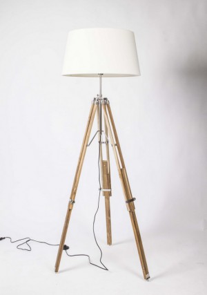 Stehlampe mit Lampenschirm creme, Stehlampe Dreifuß Naturholz