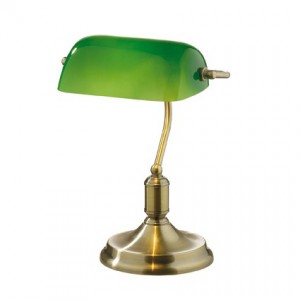 Tischleuchte Bankers Lamp, Metall brüniert, Glas grün