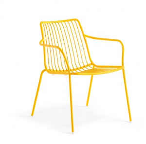 Sessel gelb Metall mit Armlehne stapelbar, Garten - Sessel Lounge aus Metall, Sessel Outdoor gelb, Höhe 72 cm